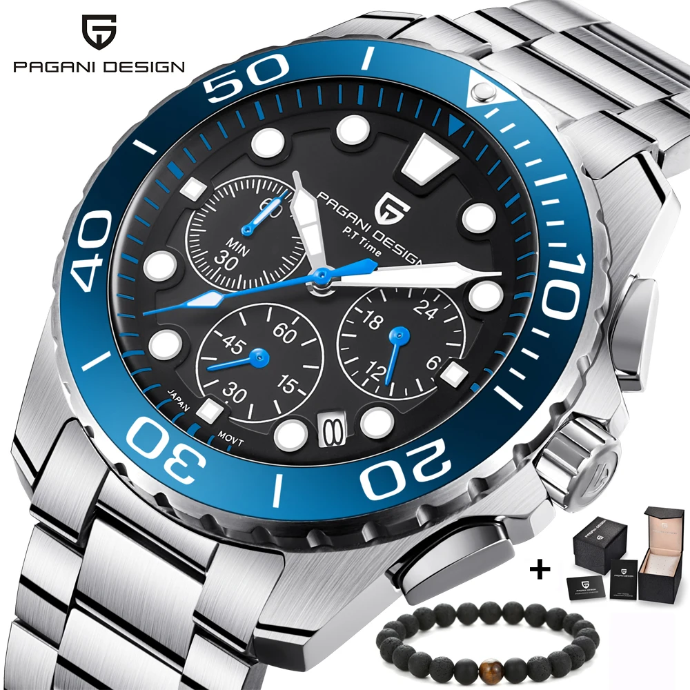 

PAGANI DESIGN Top Brand Luxury Military Men's Watches Stainless Steel Chronograph Quartz Wristwatches Clock relogio masculino
