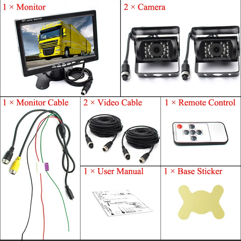 7 дюймов 4 Pin HD монитор 12 V-24 V Автомобиль Грузовик Автобус парковки зеркало заднего вида камеры водонепроницаемый ночного видения Камера комплект 2 x Камера Системы