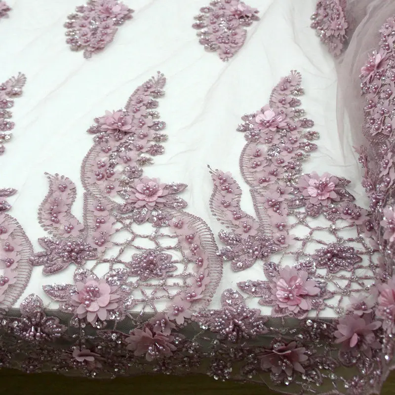 Лук изделие ручной работы французский бисерные кружевные ткани объемный цветок Блестки Ткань Люкс Полный бисера свадебная Кружевная Ткань 5 ярдов IG540