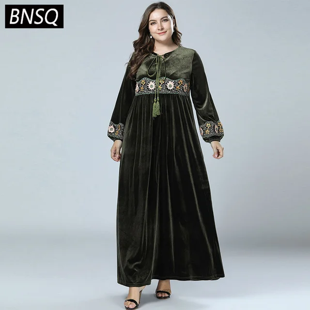 Aliexpress.com : Buy BNSQ Autumn 2019 Velvet Embroidery Maxi Long Dress ...