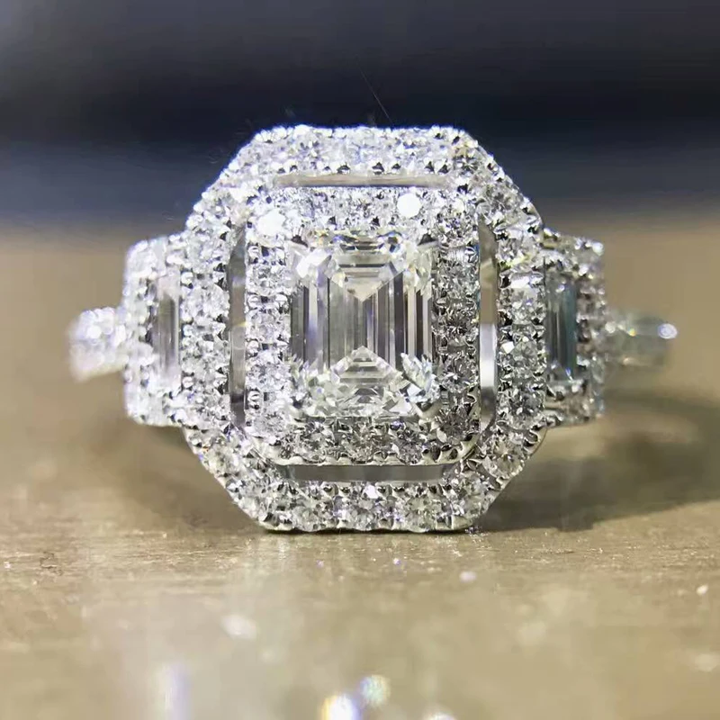 LASAMERO 0.50CT Изумрудное кольцо натуральный бриллиантовый блеск 18 К золото двойной Halo Половина Вечность помолвка свадебное предобручальное кольцо