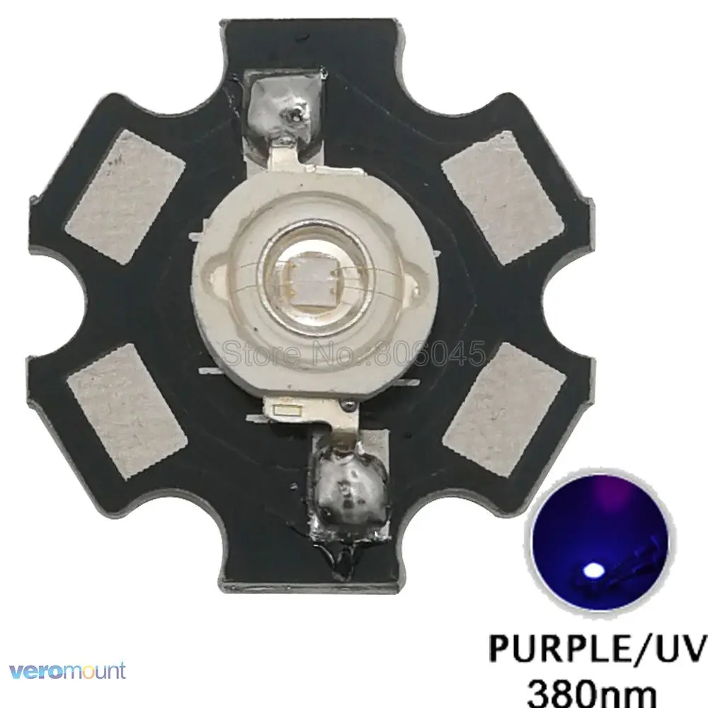 5pcs 3W UV LED 380NM Ultra Violet High Power Beads Emitter Bulb Chip Epileds 45mil on 20mm Aluminum PCB | Лампы и освещение