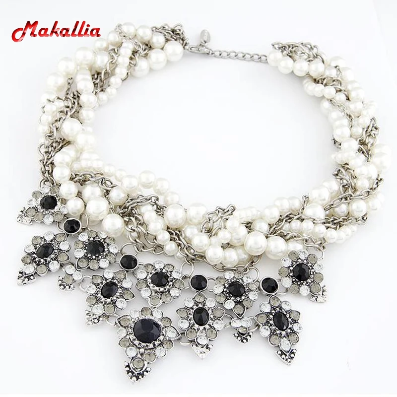 MANILAI Women Handmade Chunky Imitation Pearl Necklace Fashion