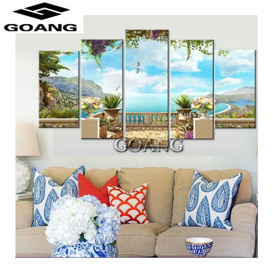 

5PCS 5d diamond painting cross stitch sets diamond embroidery diy diamond mosaic paintings natural scenery wall sticker