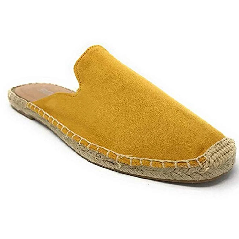 Leopard Flats Mules Espadrilles Lady Canvas Slippers Slip On Pointed Toe Women Slipper Shoes Woman Slides Sandals Dropship - Цвет: yellow