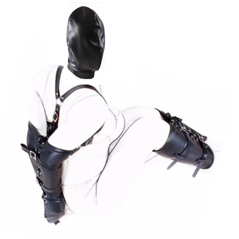 Набор аксессуаров для БДСМ с кожаной маской на капюшоне плотные наручники
