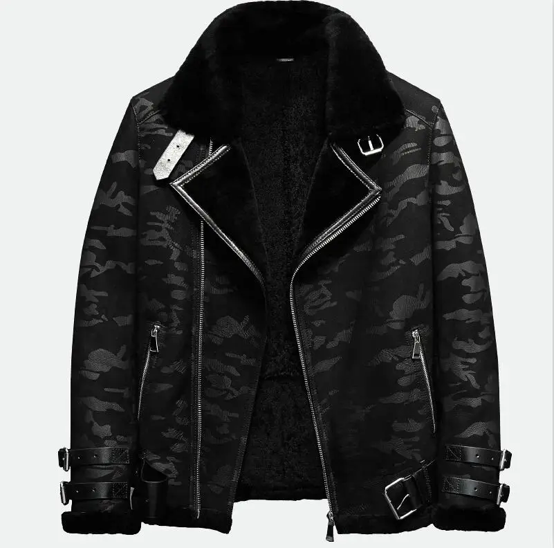 Черная камуфляжная куртка B3, мужская кожаная куртка из овчины, оригинальная Летающая куртка, Мужская Меховая куртка, авиация, кожевенное ремесло, пилоты - Цвет: Черный