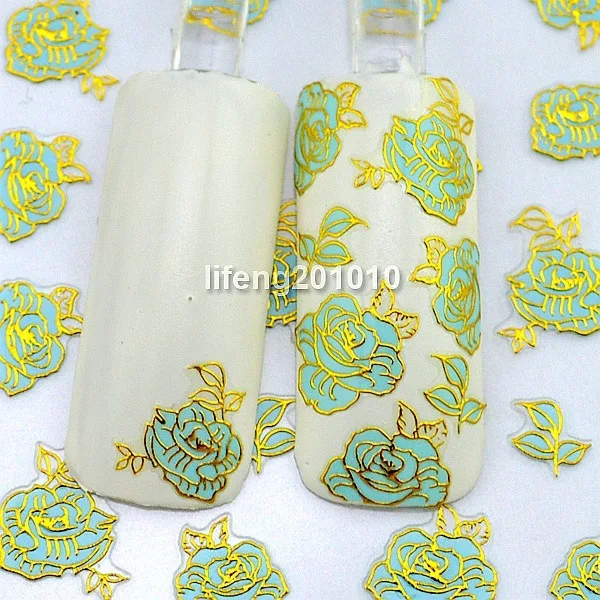 

3 Sheets/lot Gold Edge 3 Colors 3D Rose Foloral Adhesive Nail Art Sticker Decorations IDH2 Cell Phone DIY Tip TJ004# Retail