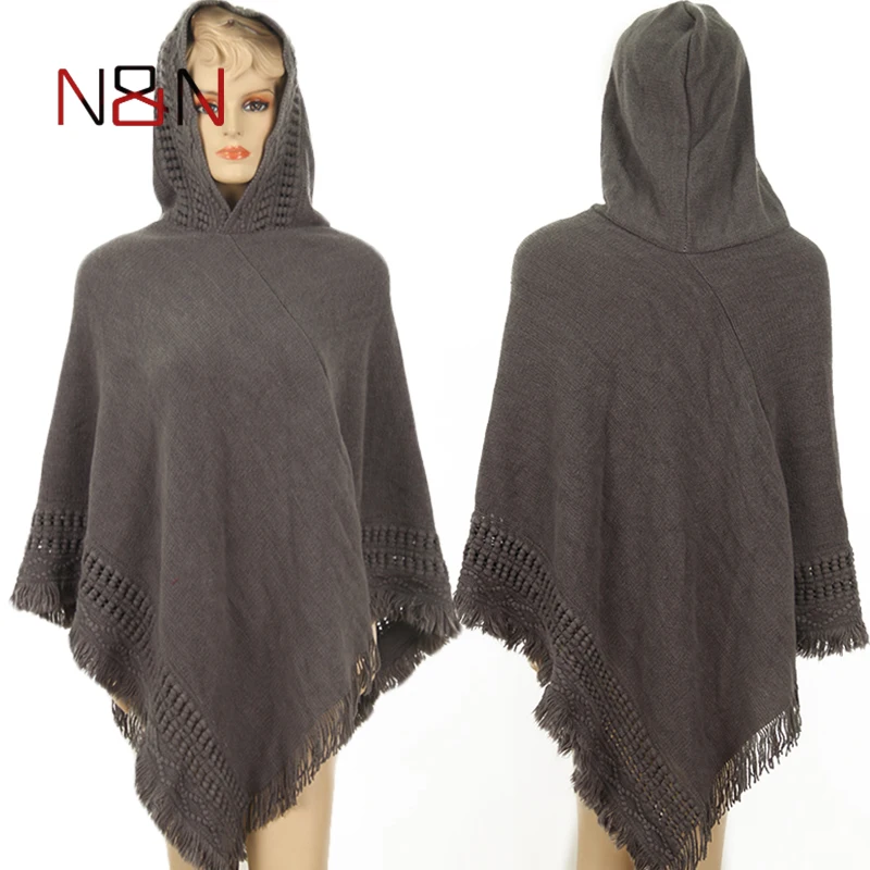New fashionable Women Hooded Solid color Poncho  Cape Ladies Plus Size Knitted Sweaters oversize Pullover woman coat free 