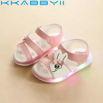 

New Children Beach Sandals Fashion Kids Cartoon LED Shoes for Girls Rabbite Antislip Girl Flash Luminous Toddler Shoes Sandals