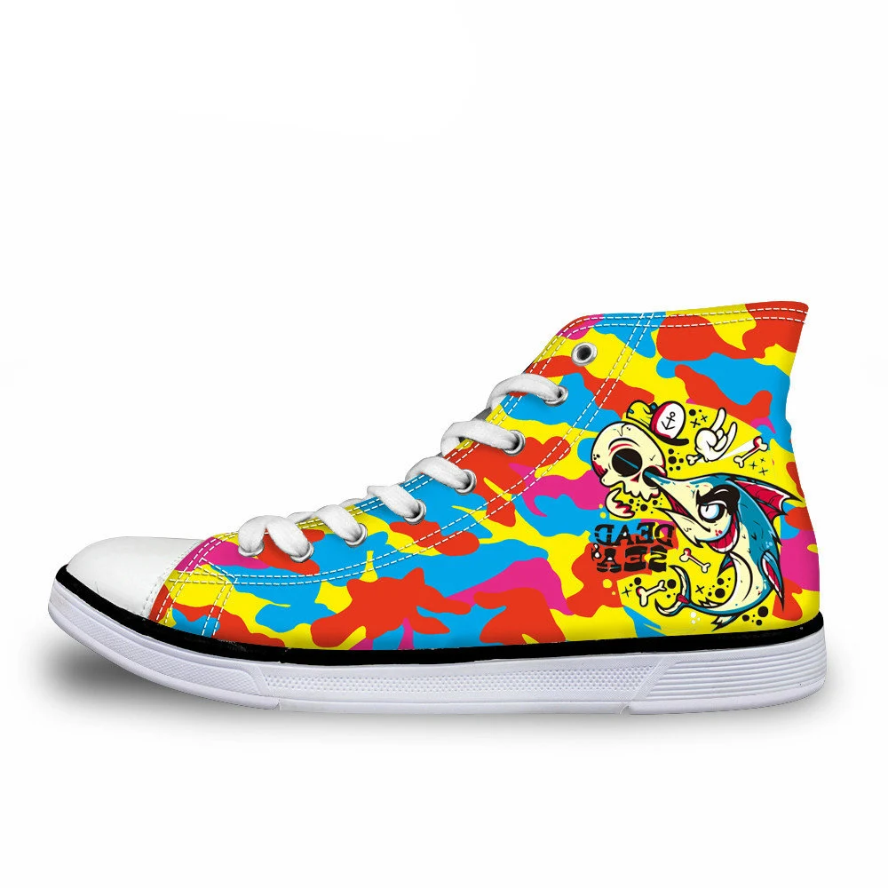 

NOISYDESIGNS Novelty Colorful Print Women Canvas Vulcanize Shoes Casual Lace-up Flats Canvas Shoes for Students High-top Shoes