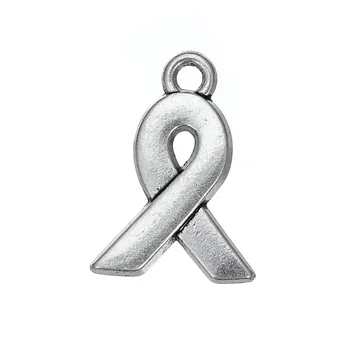 

my shape Antique Silver Plated Cancer Awareness Ribbon Pendant Zinc Alloy DIY Bracelet Charm Wholesale 30pcs