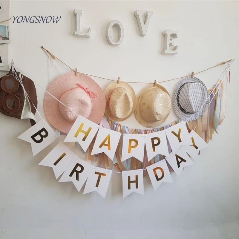 Декоративный баннер с надписью Happy Birthday|Флажки вымпелы и конфетти| |