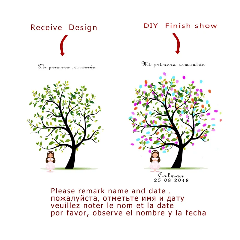 Canvas Fingerprint Signature DIY Guest Book For Girls Mi Primera Communion Souvenir Free Custom Name Date Gift For Girls Baptism