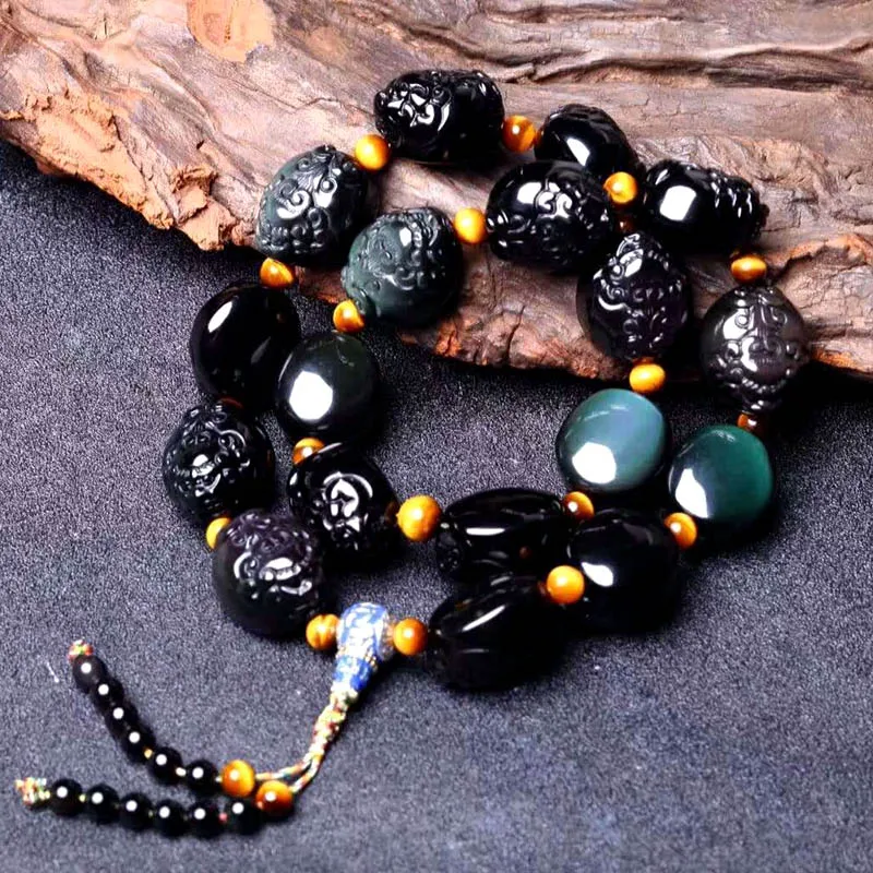 

High-end Collection Natural Obsidian Pendant Necklace Straight Hole Brave Troops Pendant Unique Jewelry Necklace For Men Women