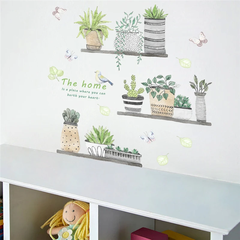 Креативное растение бонсай цветок бабочка наклейки на стену для детской комнаты кухня домашний Декор ПВХ Наклейки на стены diy Фреска художественные обои