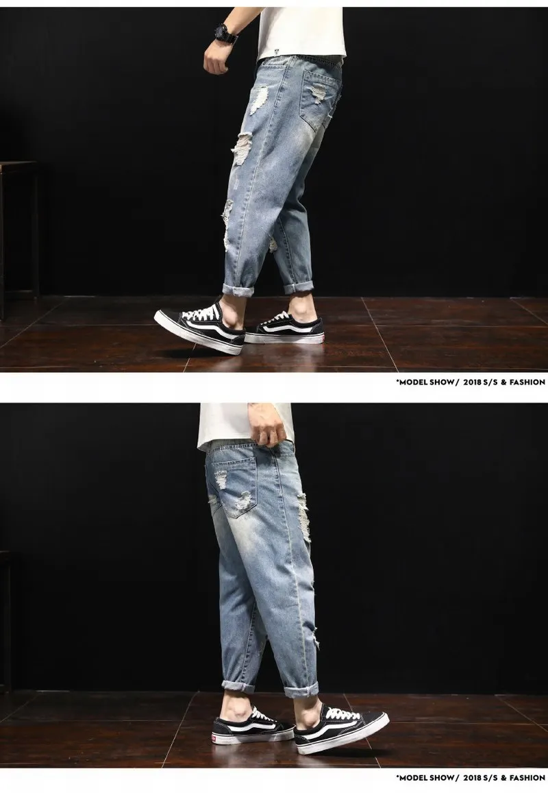Tsingyi уничтожить мыть рваные отбелить деним Для мужчин джинсы Homme ботильоны-Длина шаровары Для мужчин s хип-хоп Уличная джинсы Hommes