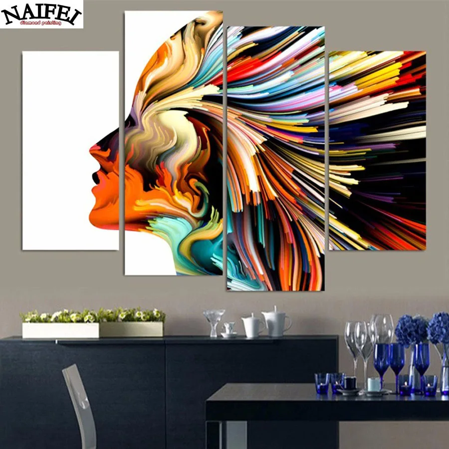 

4 pcs/set,Full Square Diamond 5D DIY Diamond Painting Indians feathered Embroidery Cross Stitch Rhinestone Mosaic Painting Decor