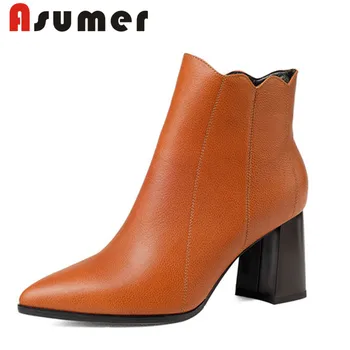 

ASUMER 2020 NEW adult solid ankle boots for women high quality winter boots pointed toe shallow genuine leather boots size34-42