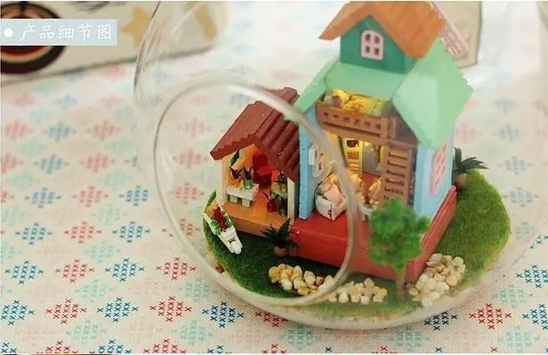Самодельный стеклянный шар Деревянный Кукольный дом модель дома с подсветкой сборка игрушечный набор Бесплатная доставка