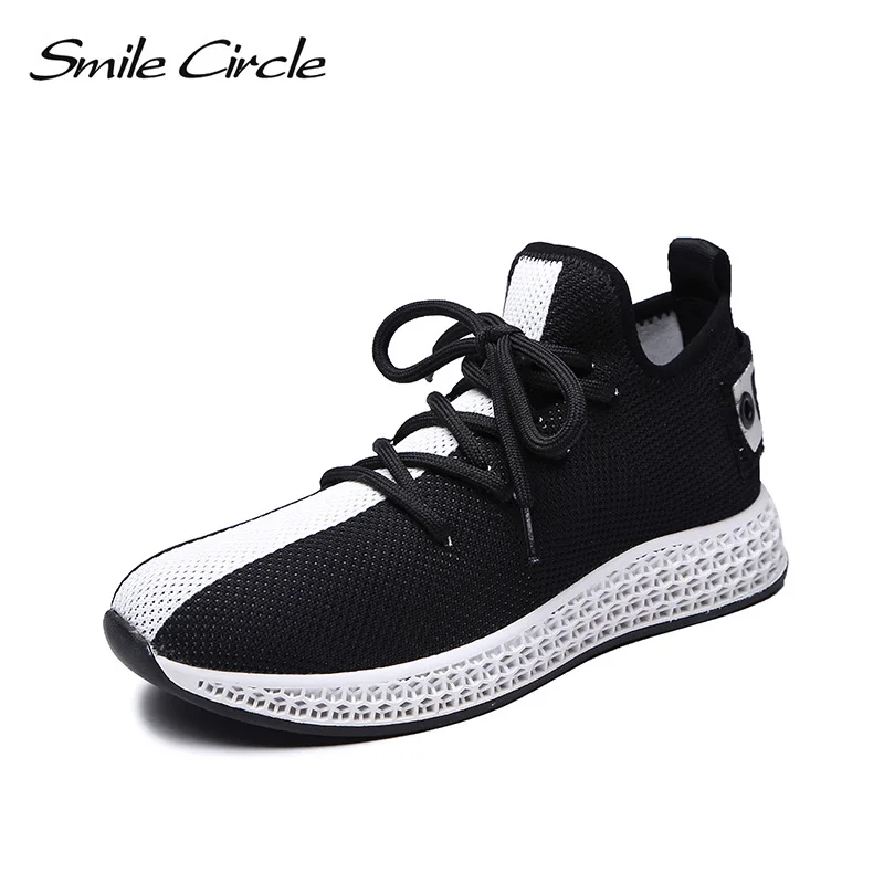 

Smile Circle knit Lace-up Sneaker for women sock sneaker Lightweight Breathable Outdoor Casual Shoes women Flats 2018