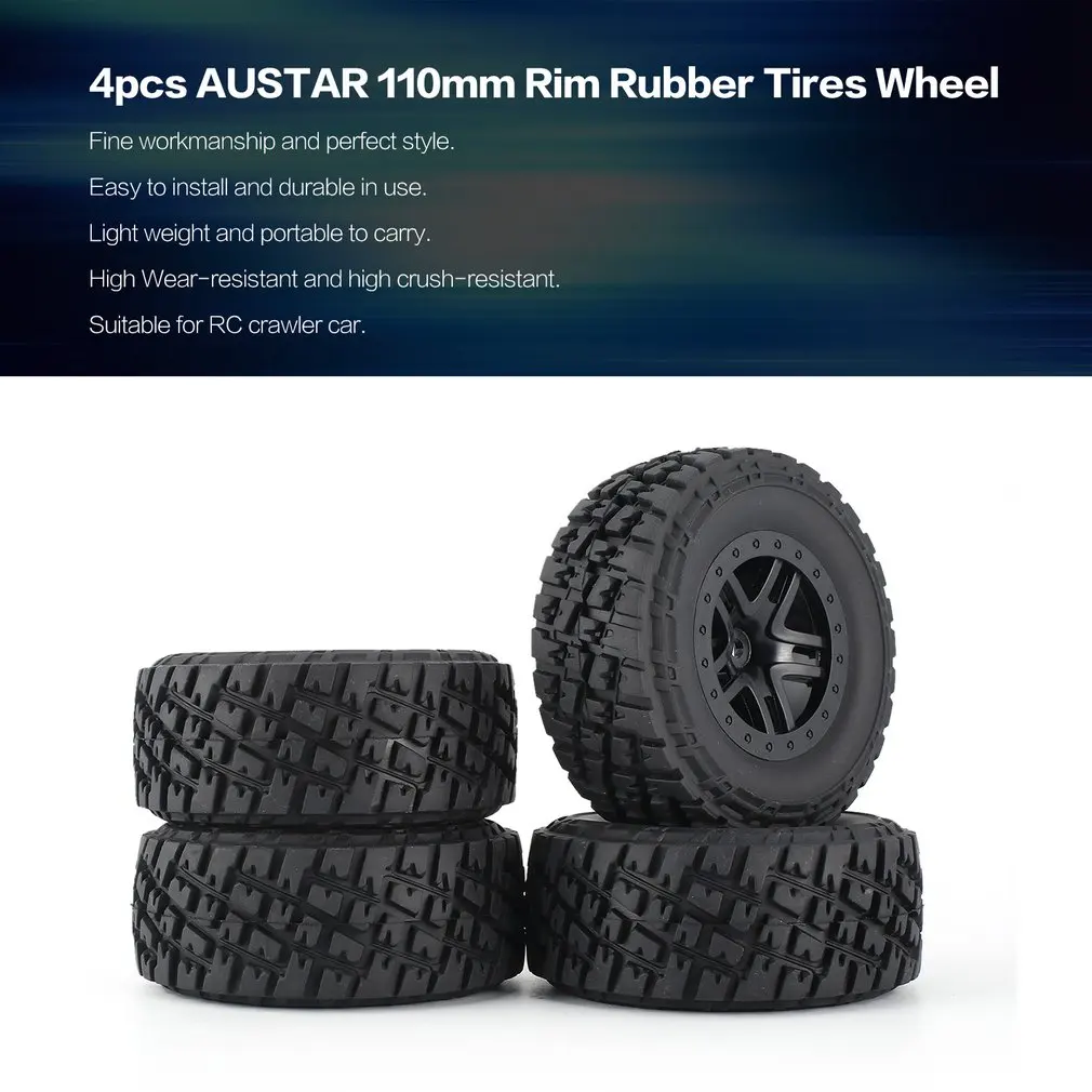 

4pcs AUSTAR 110mm Rim Rubber Tyre Wheel Set Kit Spare Parts Accessories for Traxxas Slash 4X4 RC4WD HPI HSP Crawler Car Model