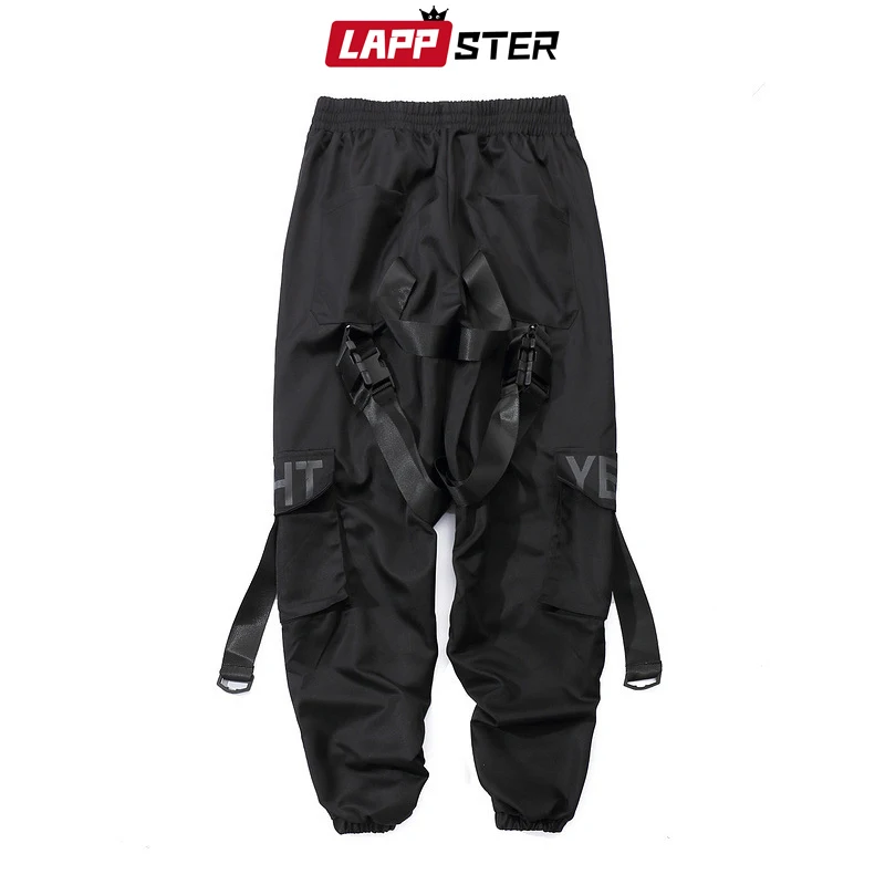LAPPSTER, уличная одежда, хип-хоп, с лентами, штаны для бега, брюки-карго, мужские, японский стиль, черные, повседневные, спортивные штаны, модная одежда