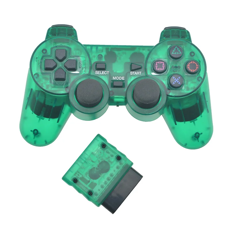 Прозрачный беспроводной геймпад для sony PS2 контроллер Вибрационный шок джойстик беспроводной контроллер для Playstation 2 Консоль джойстик - Цвет: Зеленый
