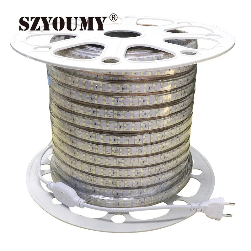 buy SZYOUMY 220V Led Strip Light 2835 Double Row Super Bright 18mm PCB 180led M Warm White White Tiras Led Tape Waterproof +Plug