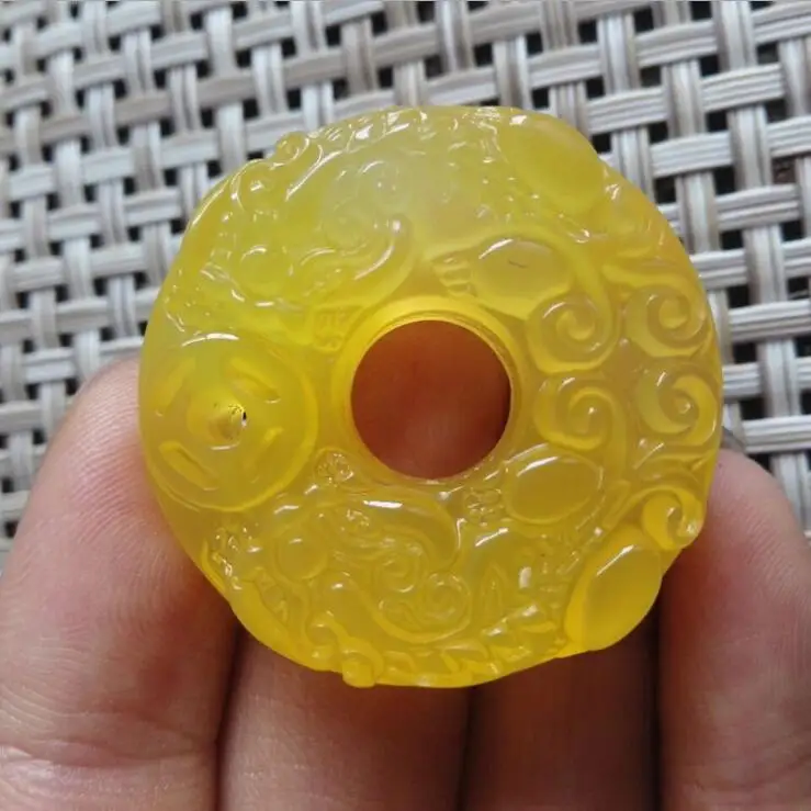 

natural Ice of agate chalcedony Peace buckle pendant yellow chalcedony PIXIU Peace buckle jade pendant