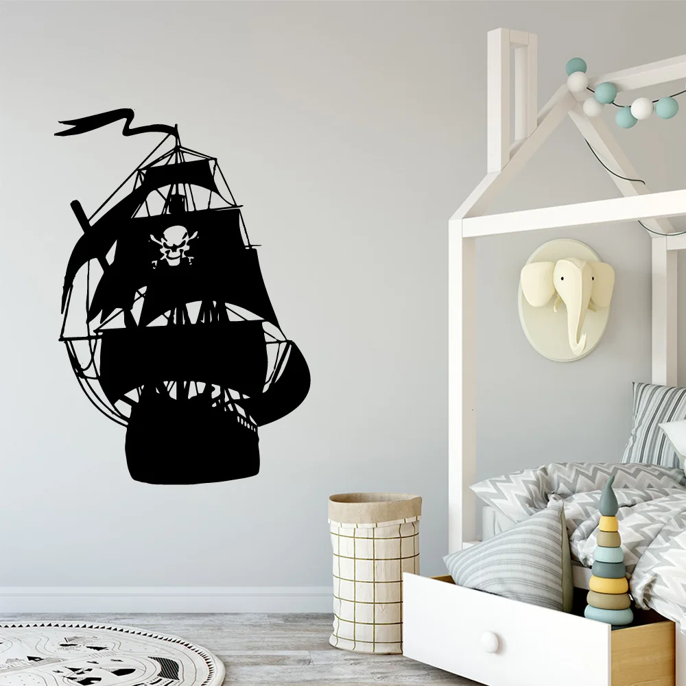 

Free shipping one piece Pirate Boat house Decor Wall Stickers For kids rooms Decoration Background Wall Art Decal