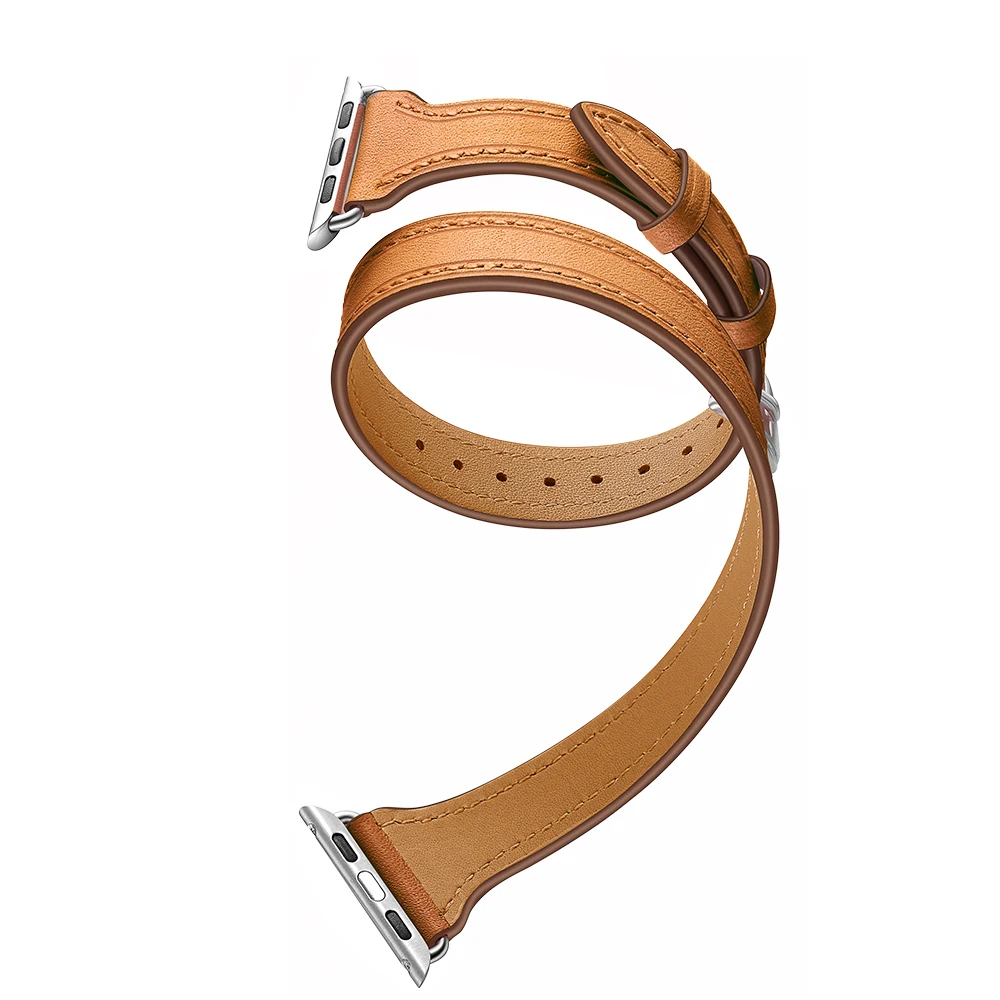 

Genuine Leather Loop strap For Apple watch band 42mm 38mm 3 2 1 iWatch Double Tour watchband Bracelet Wrist belt+metal buckle