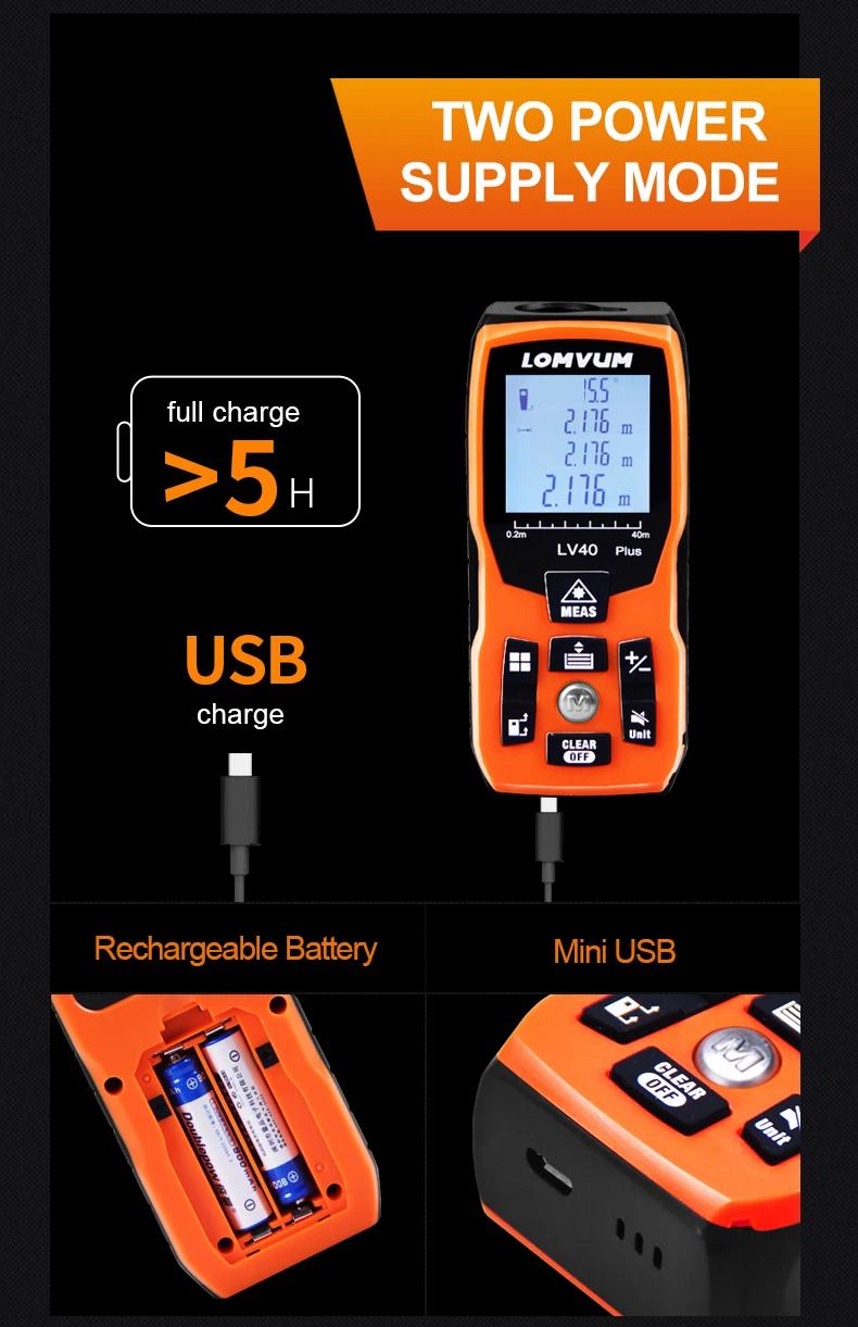 LOMVUM 100 м Новинка USB зарядка электронный уровень 40 м Лазерные дальномеры цифровой лазерный дальномер расчет дальномер