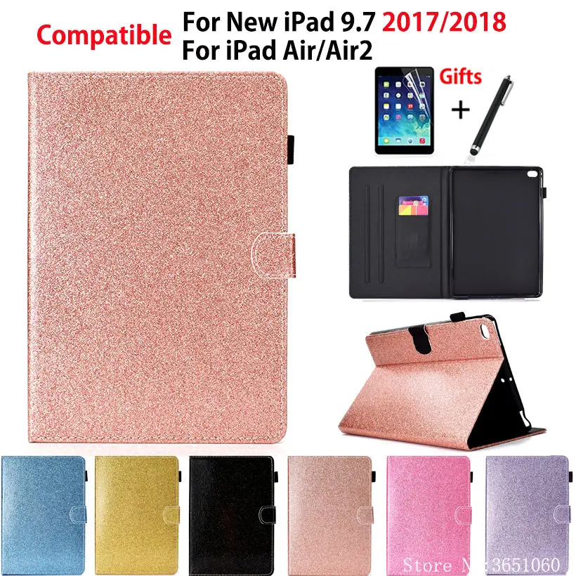 Блестящий чехол для Apple iPad 9," 6-го поколения A1893 A1954 чехол для iPad Air 1 2 Funda Подставка для планшета Чехол+ пленка+ ручка