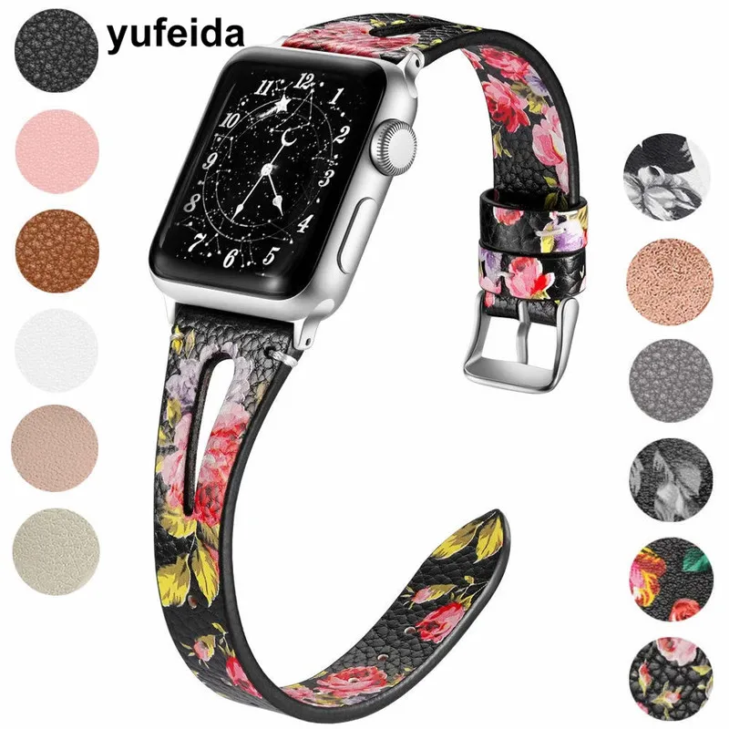 

Genuine Leather Watch Strap For Apple Watch Band 5 4 3 2 1 Sport Replacement Bracelet Watchband for iWatch 44mm/40mm 38mm/42mm