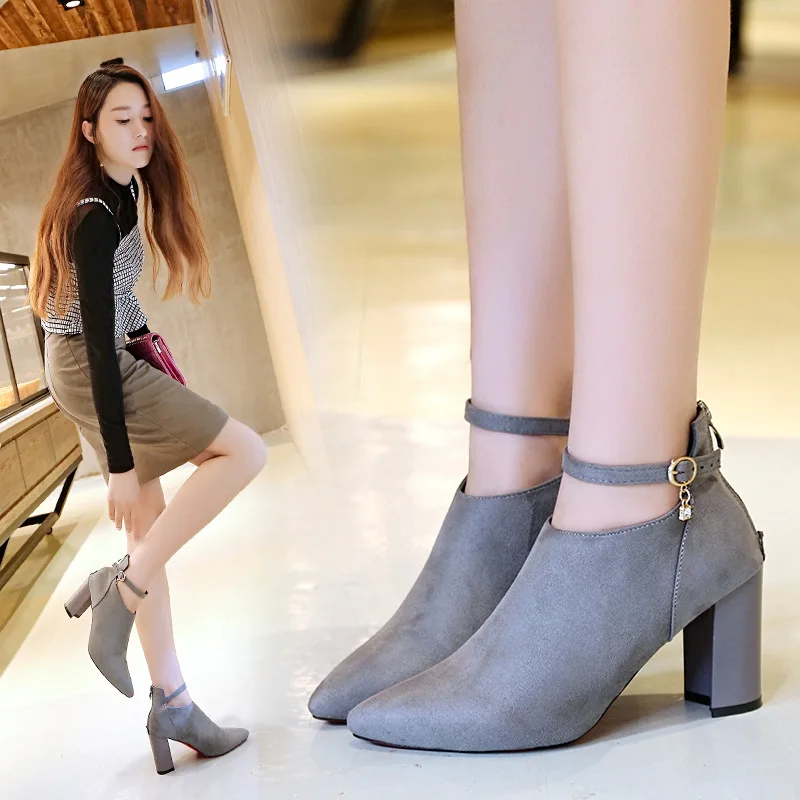 

2019 Autumn Winter Fashion Woman Boots High Heels women Ankle Boots Sexy Pointed Toe Boots Big Size 41 42