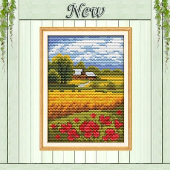 

Beautiful field Scenic DIY Painting,Counted Print on Canvas DMC 14CT 11CT NKF Cross Stitch cotton Needlework Kit Embroidery Sets
