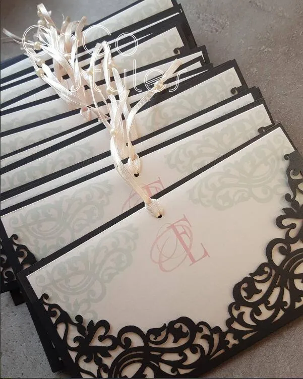  Cocostyles personalized vintage lace acrylic invitation card with laser cut envelope for chic weddi - 32891220509