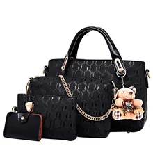 Women Handbags 4 Pcs/Set pu Leather Fashion Designer Handbag Shoulder Bag Black Vintage Female Messenger Bag Sac A Main Bear Women Handbags 4 Pcs/Set pu Leather Fashion Designer Handbag Shoulder Bag Black Vintage Female Messenger Bag Sac A Main Bear