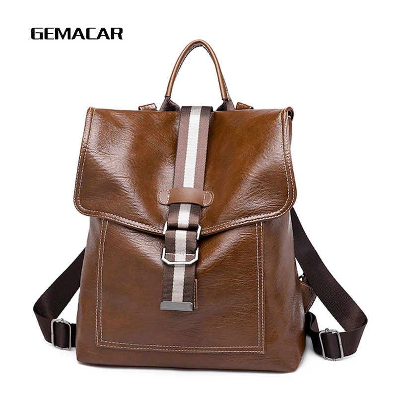 

Women's Work Casual Multi-function Backpack Long Shoulder Strap Zipper Pu Leather Fashion Female Backpack Large Capacity