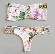 Floral Print Bandeau Bikini Set Bandage Bathing Suit Swimsuit Strapless High Leg Thong Bikini Push Up Bikini Women Swimwea Floral Print Bandeau Bikini Set Bandage Bathing Suit Swimsuit Strapless High Leg Thong Bikini Push Up Bikini Women Swimwea