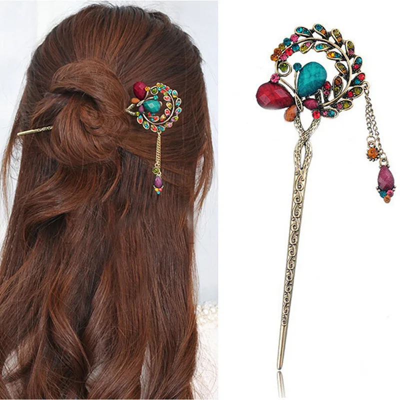 Crystal Tassels Hair Stick Headwear For Women Ethnic Hair Accessories