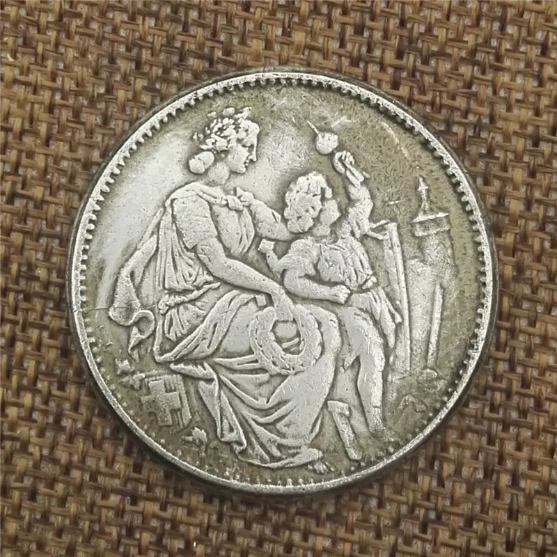 Швейцарская контора 1865 делает старые медные и серебряные монеты, зарубежные Серебряные монеты, Антикварные Монеты, диаметр 38 мм