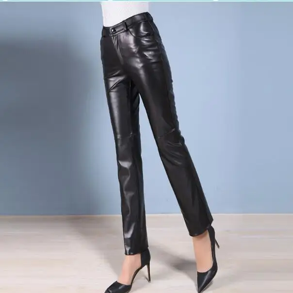 Женские брюки из натуральной овечьей кожи с широким низом; женские ...