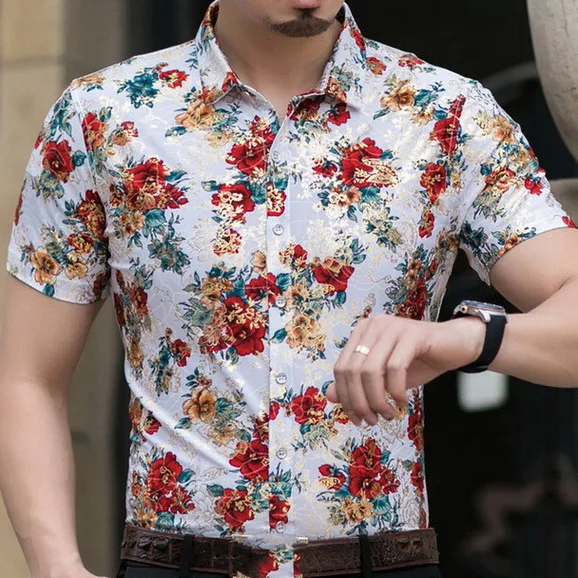 Повседневная 80% шелковая мужская рубашка с коротким рукавом и двусторонним принтом китайский дракон нация цветок пляжная летняя одежда