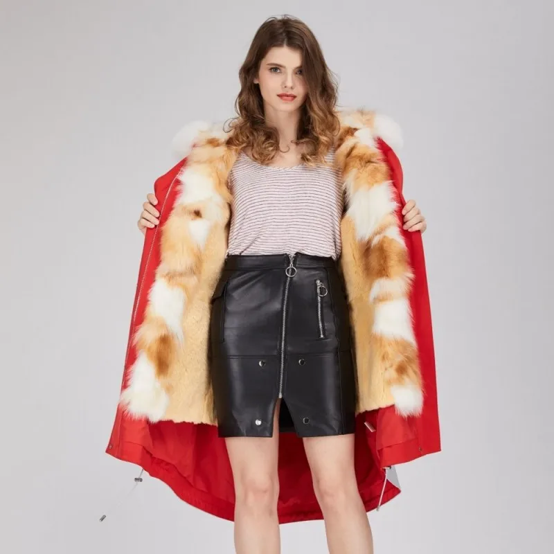 D'extérieur Capuche Décontracté Renard Zippée 2019 De Dames Pardessus Nouvelle Red À Luxe Doublure Poche Longue Marque Lapin Col Femme Veste Vêtements Fourrure Chaud En aAqUwn7O