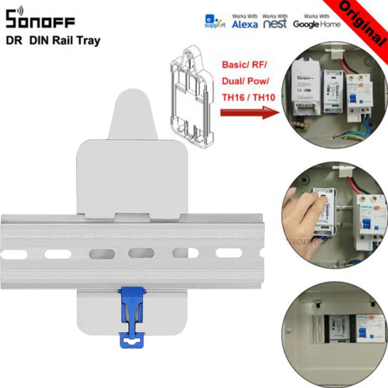 SONOFF для Basic/RF/Pow/TH10/16/Dual Wi-Fi Смарт-переключатель DR DIN лоток рейка Чехол Держатель Монтируется регулируемая крышка коробки для дома Alexa