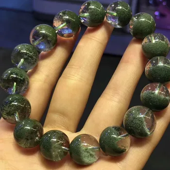 

Natural Green Phantom Quartz Crystal Bracelet 14mm For Woman and Man Round Beads Stretch AAAAA