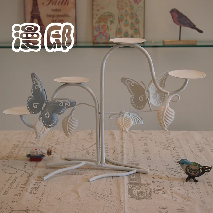 

style Tieyi ornaments Home Furnishing candle ornaments personality butterfly and flower blue and white candlestick