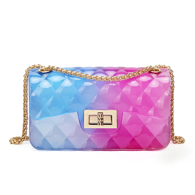  Fashion Colorful PVC Bag Women High Quality Transparent Plaid Jelly Chian Crossbody Bags Gradient C - 33027657205